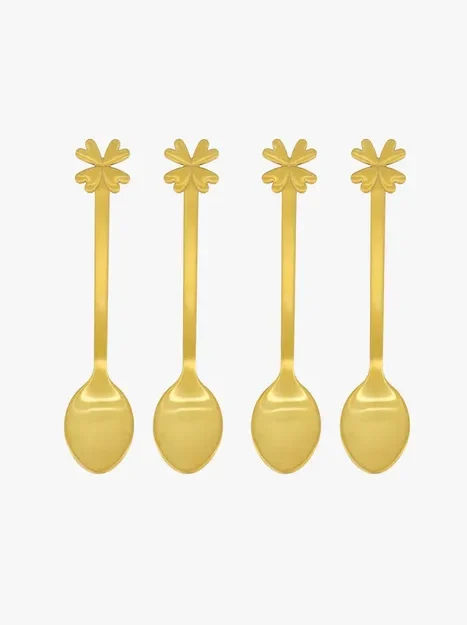 Zusss set van 4 lepeltjes klavertjes goud