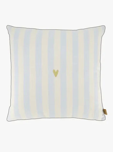 Zusss kussen hartje streep 45x45cm zand/blauw