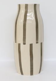 Bllits offwhite vaas met olijfgroene streep