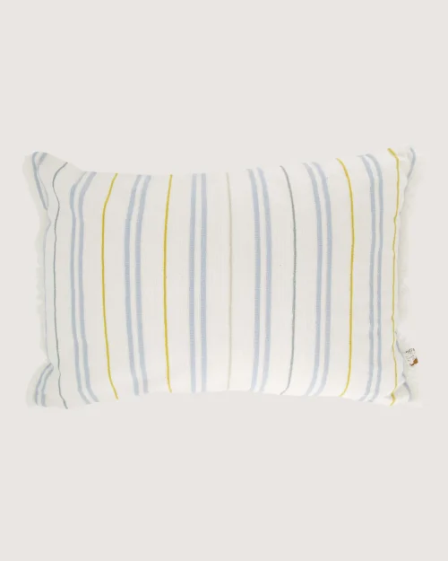 ZUSSS kussen streep franjes 60x40cm off white / blauw / oker