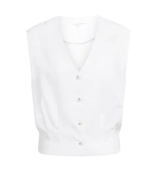 YAYA 201225 Mouwloze blouse met plooidetails en elastische zoom wit