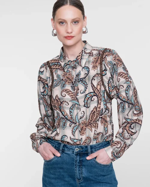 Geisha Blouse met paisleyprint sand mint 63677