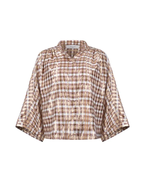 Nukus Maya Blouse Check | Offwhite/Toffee