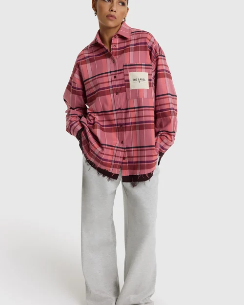 Alix The Label Check blouse bright coral
