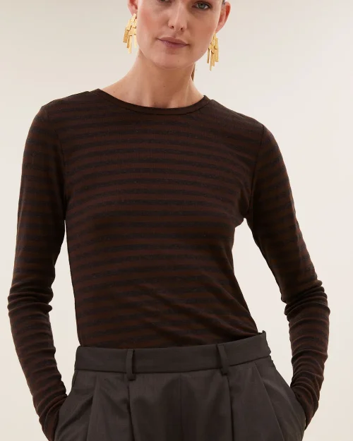By-bar Basic longsleeve melange stripe top coffee bean