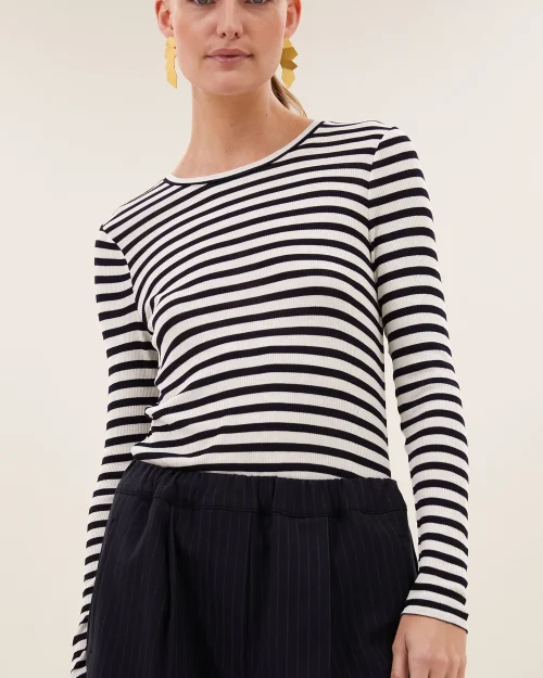 By-bar Basic longsleeve rib top moon stripe