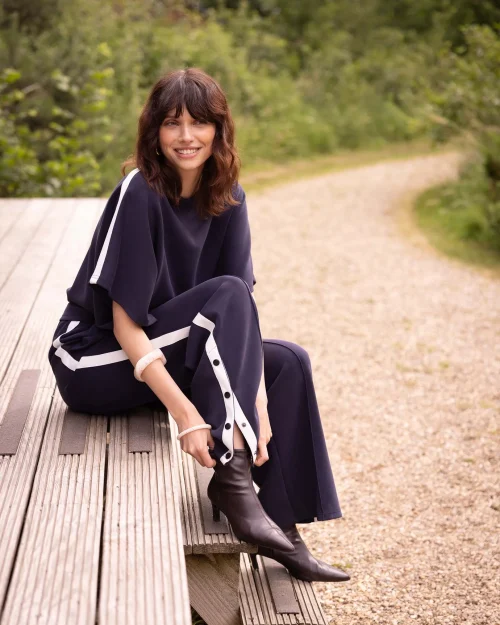 Zusss Boothals top met vlindermouw offwhite dark navy