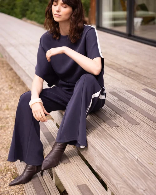 Zusss Wideleg jogger broek offwhite dark navy
