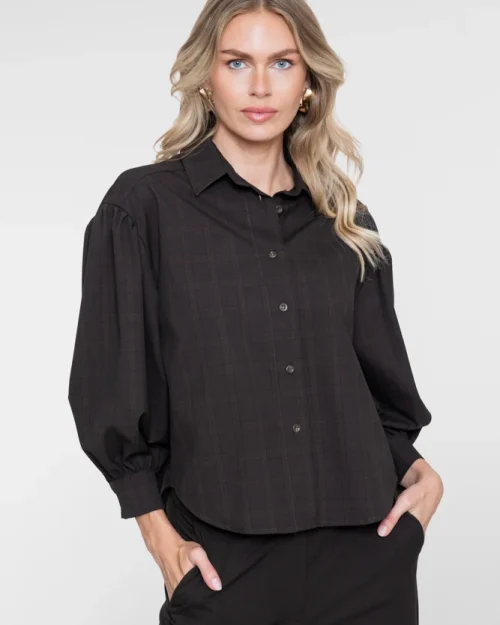 Geisha Blouse met fijne ruit bruin 63513