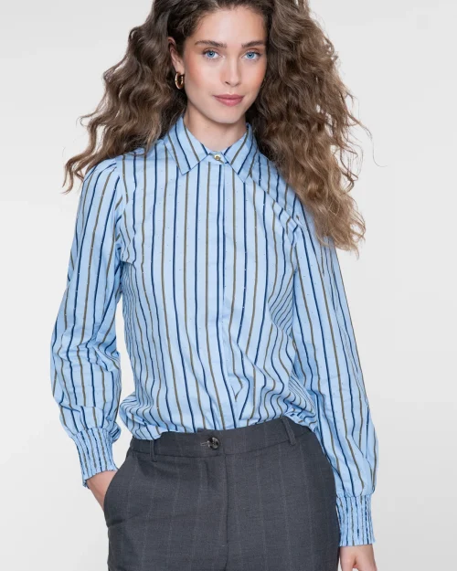 Geisha Blouse met pinstripe en rhinestones blauw 63566