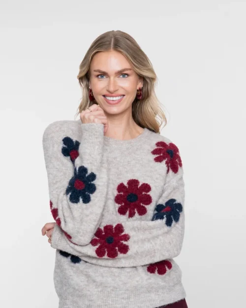Geisha Pullover bloemdessin sand-burgundy-navy 64506