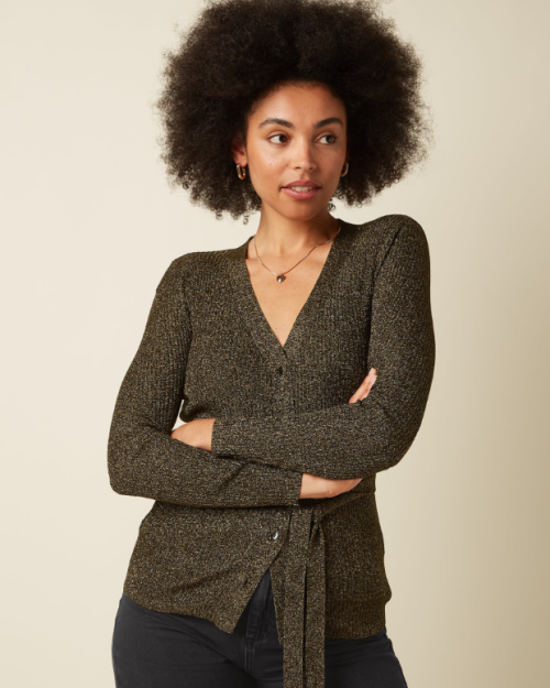King Louie Mila rib cardi fete gold