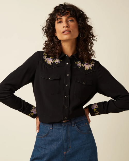 King Louie Western blouse rosetta embroidery black