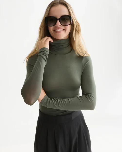 Scotch & Soda Roll up neck long sleeve groen
