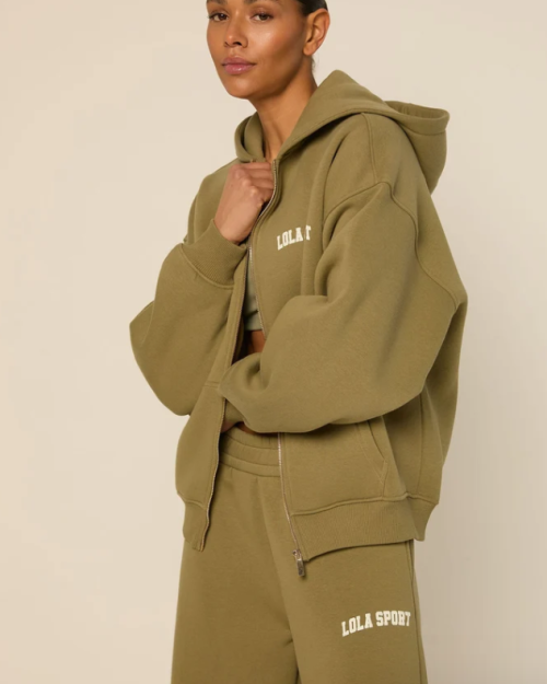 The Lola Club Stella zip hoodie sage green