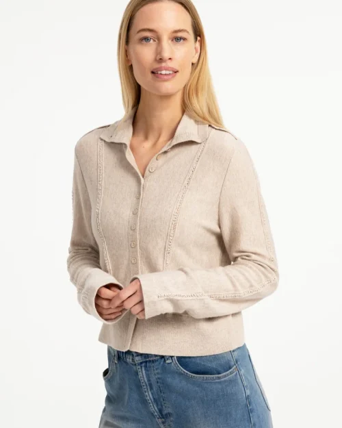 Yaya Gebreid vest met hoge kraag light beige melange 010172