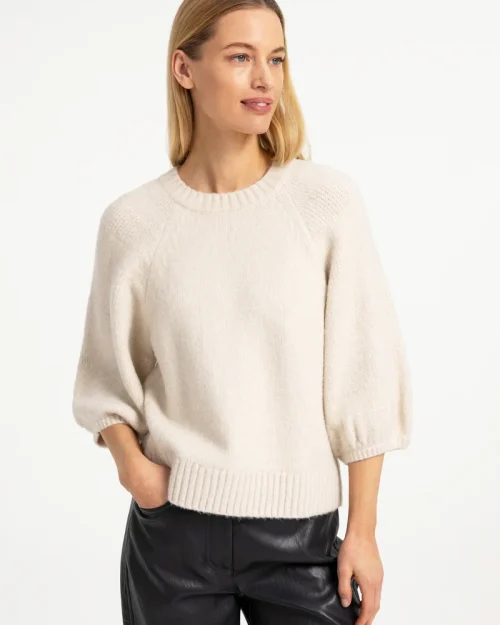 Yaya Gebreide trui met ballonmouwen offwhite melange 000644