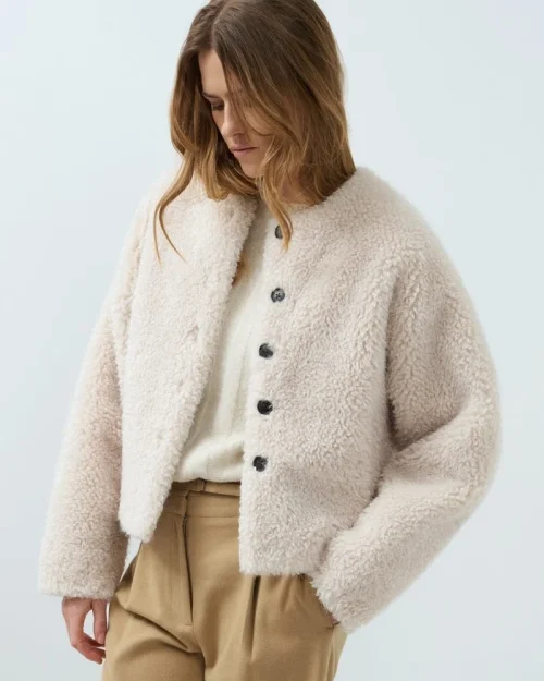 Yaya Kort oversized jasje van imitatiebont bleached sand melange 100% Polyester