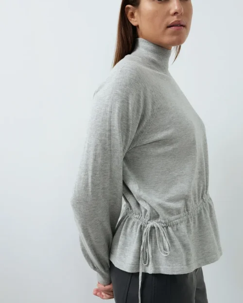 Yaya Sweater met hoge hals en taillekoord medium grey melange 000630
