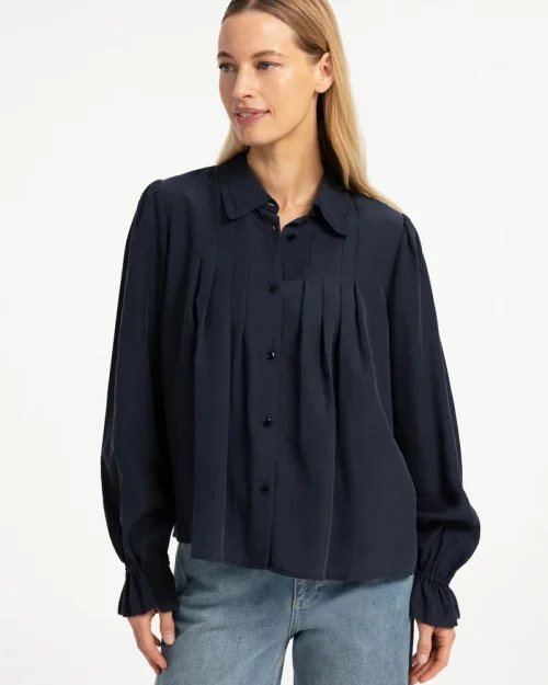 Yaya Transparante blouse met plooidetails cat black 201246