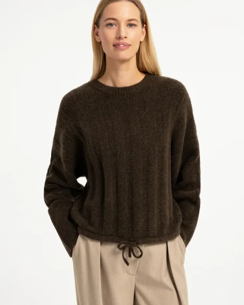 Yaya trui met vleermuismouwen en trekkoord slate black brown 000631