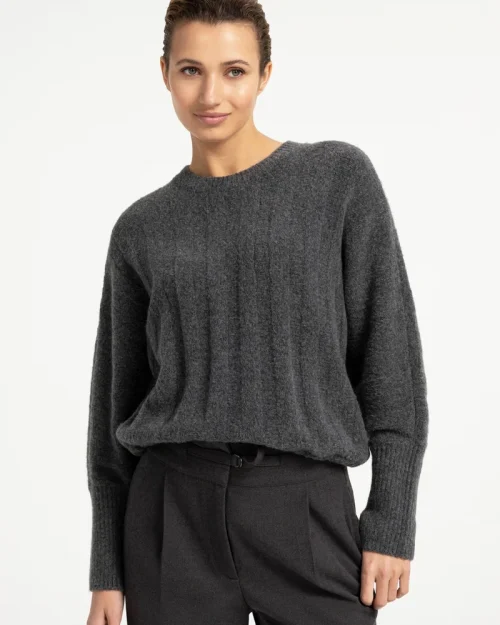 Yaya Trui met vleesmuismouwen en trekkoord grey melange 000631