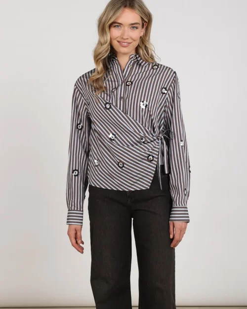 Nukus Amy blouse stripe chocolate/sky