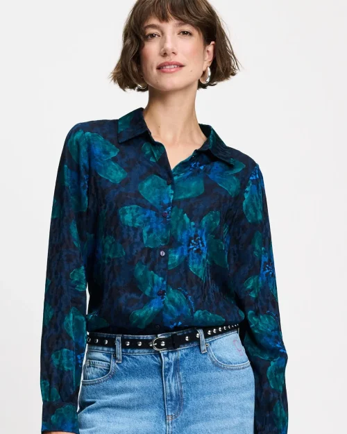 Pom Amsterdam Mila blouse bloom teal green
